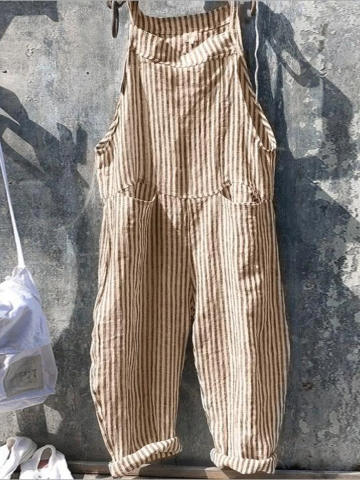 루즈 스트라이프 캐주얼 여성용 오버롤 편안한 긴 바지 패셔너블한 통기성 어깨끈 바지