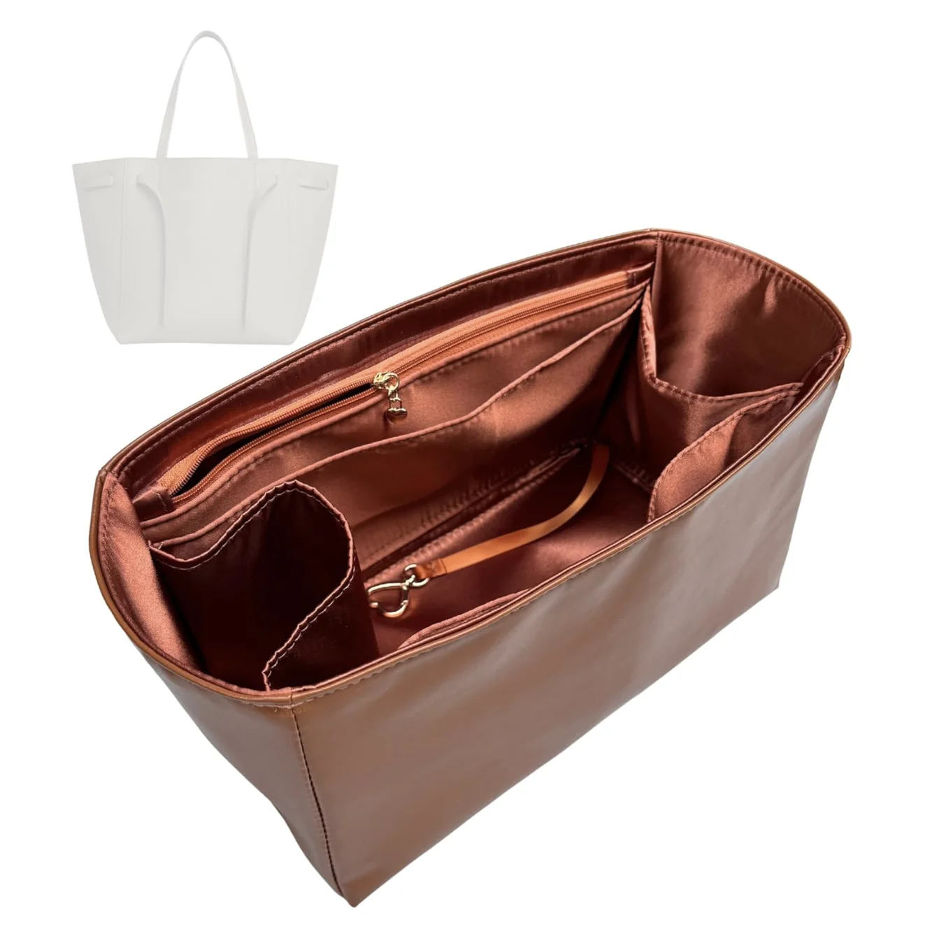 Satin Silk Lining Insert for Cabas Phantom Small/Medium, Waterproof Vegan Leather, Tote Bag Purse Organizer with Zipper Pocket