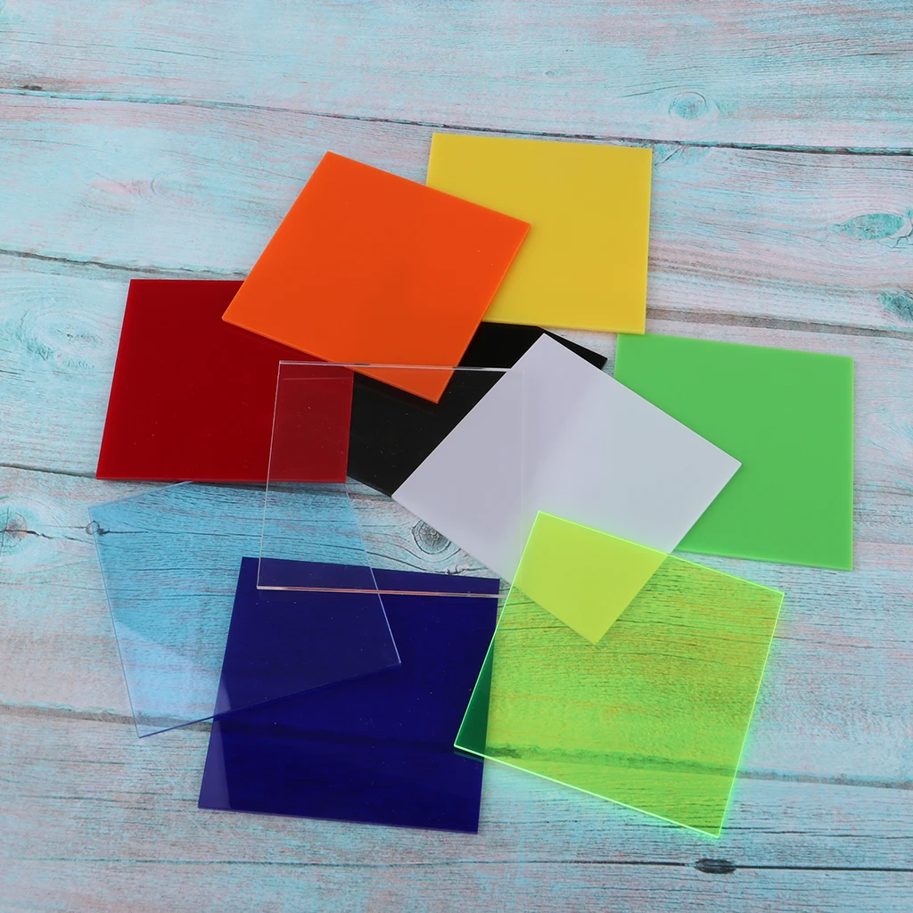 10 Pieces 8x8cm Multi-color Acrylic Boards Perspex Sheets Scene Models Art Crafts