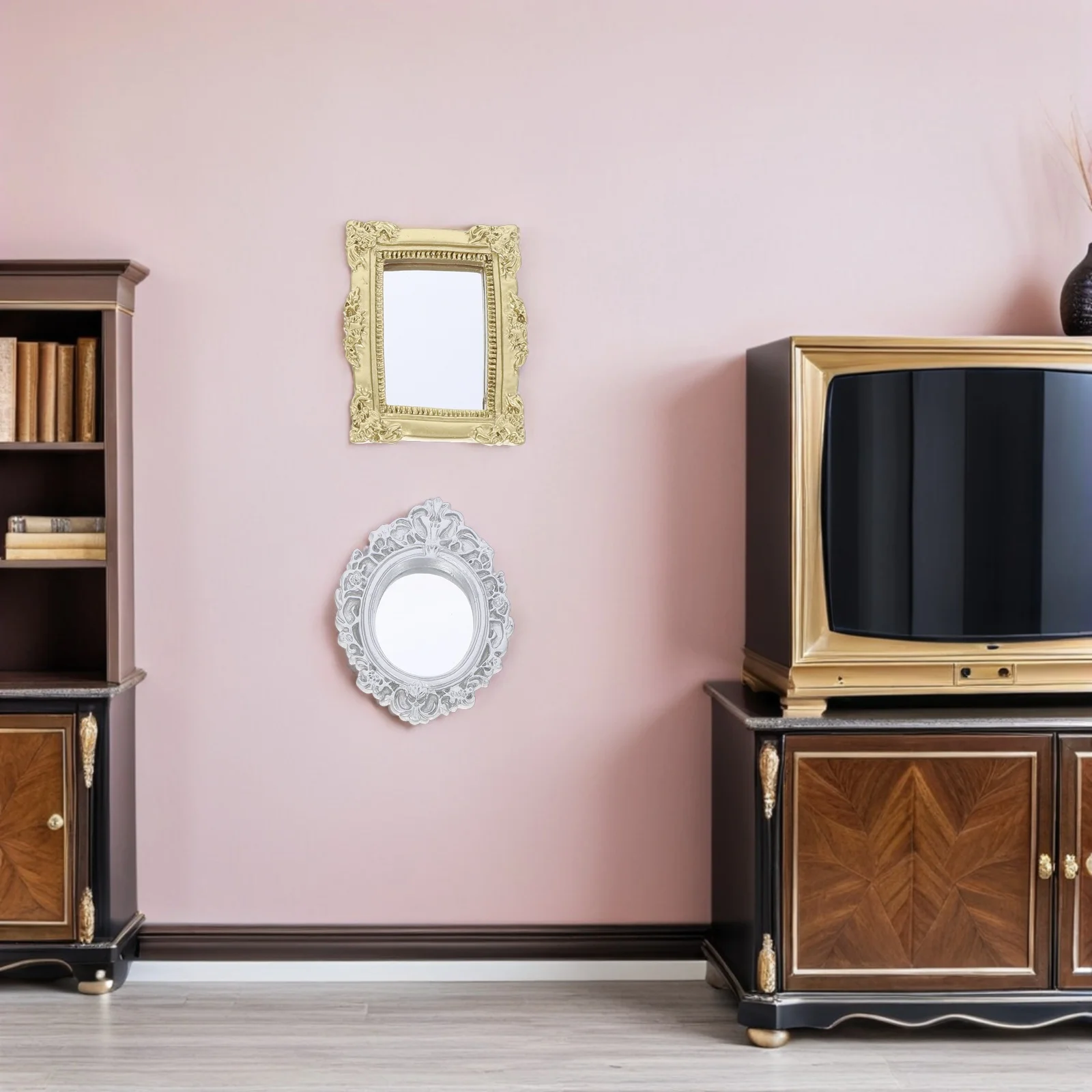 

6Pcs Miniature Vintage Wall Mirrors Ornate Resin Frame for Dollhouse Bedroom Bathroom Living Room Mini Craft Decoration