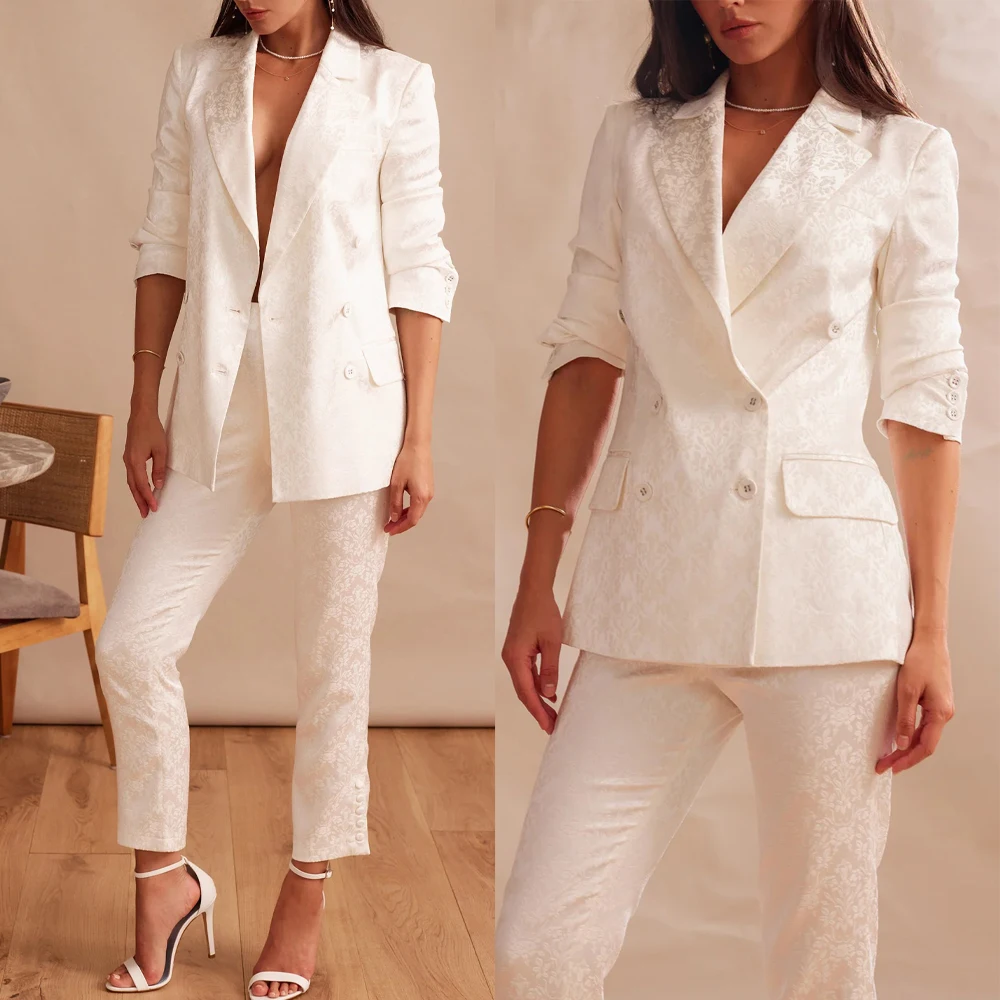 Women's Dresses Suit Gowns Elegant Jacquard Peaked Lapel Jacket Coat And Pants For Female Satin 2 Pieces Suit Customized W668