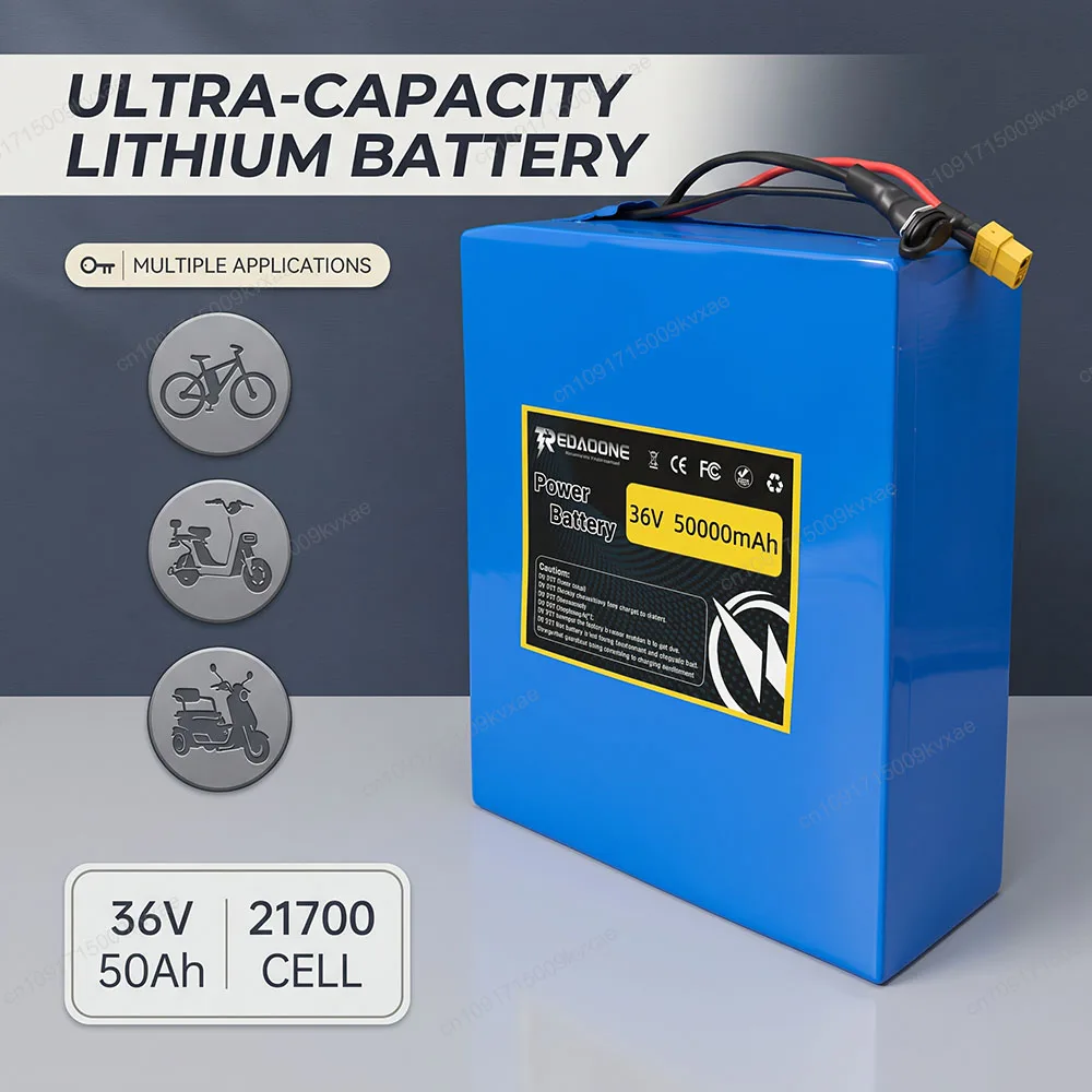 Super Capacity 36V 50Ah E-Bike Lithium Battery 10S8P 80PCS 21700 Cells with BMS for Escooter Electric Bicycle for Fiido Motor