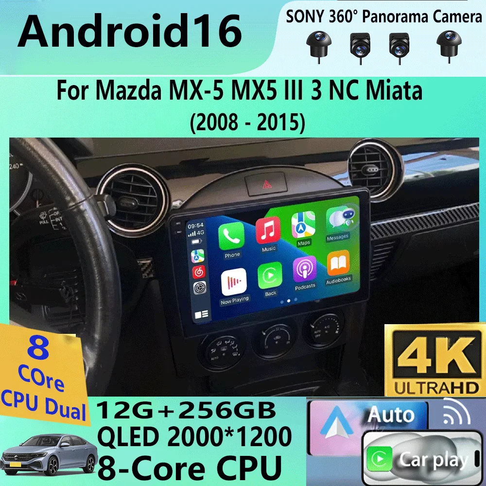 

Автомагнитола Android 16 Carplay для Mazda MX-5 MX5 III 3 NC Miata 2008-2015, мультимедийный видеоплеер, GPS-стереосистема, 2din головное устройство
