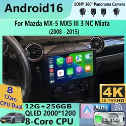 Android 16 Carplay Auto Car Radio For Mazda MX-5 MX5 III 3 NC Miata 2008-2015 Multimedia Video Player GPS Stereo 2din Head Unit