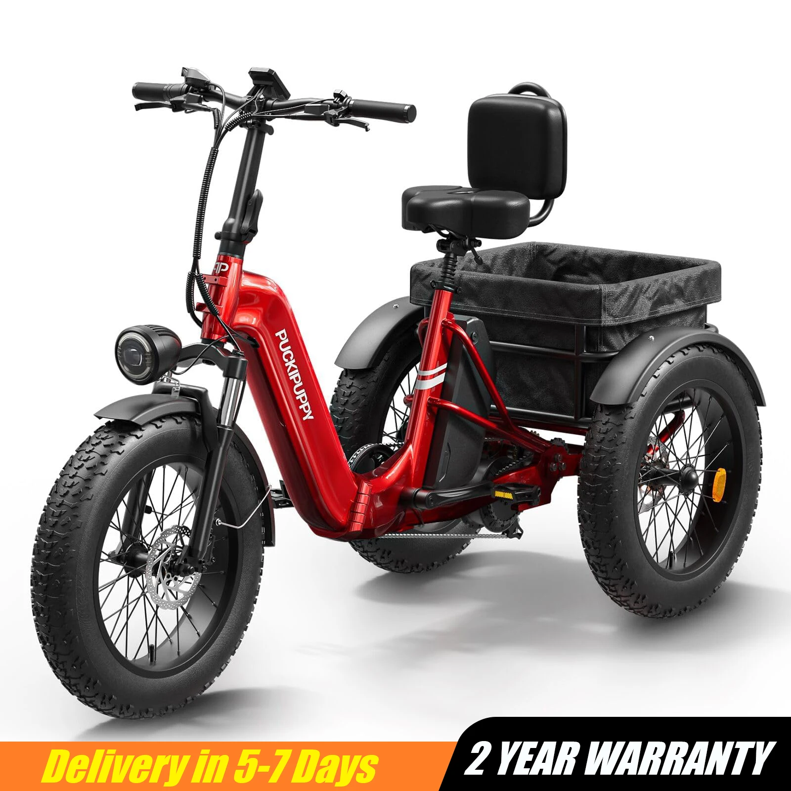 

PUCKIPUPPY Husky Electric Trike for Adult 960W Peak Motor 60 Miles Range Tricycle 500 Lbs Load Electric Trike 2-Year Warranty