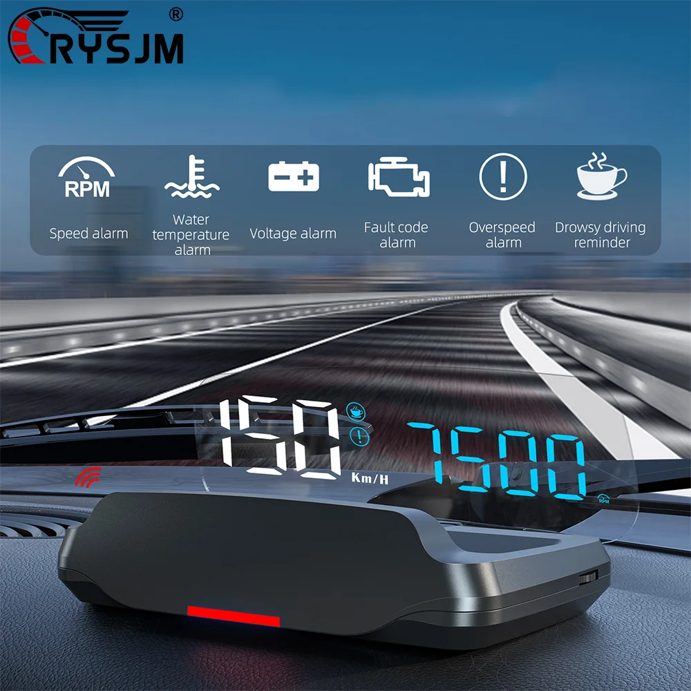 C7B Car OBD HUD Projector Head Up Display Large Screen Digital Vehicle Speed Meter Water Temp RPM Voltage Fuel Consumption Gauge