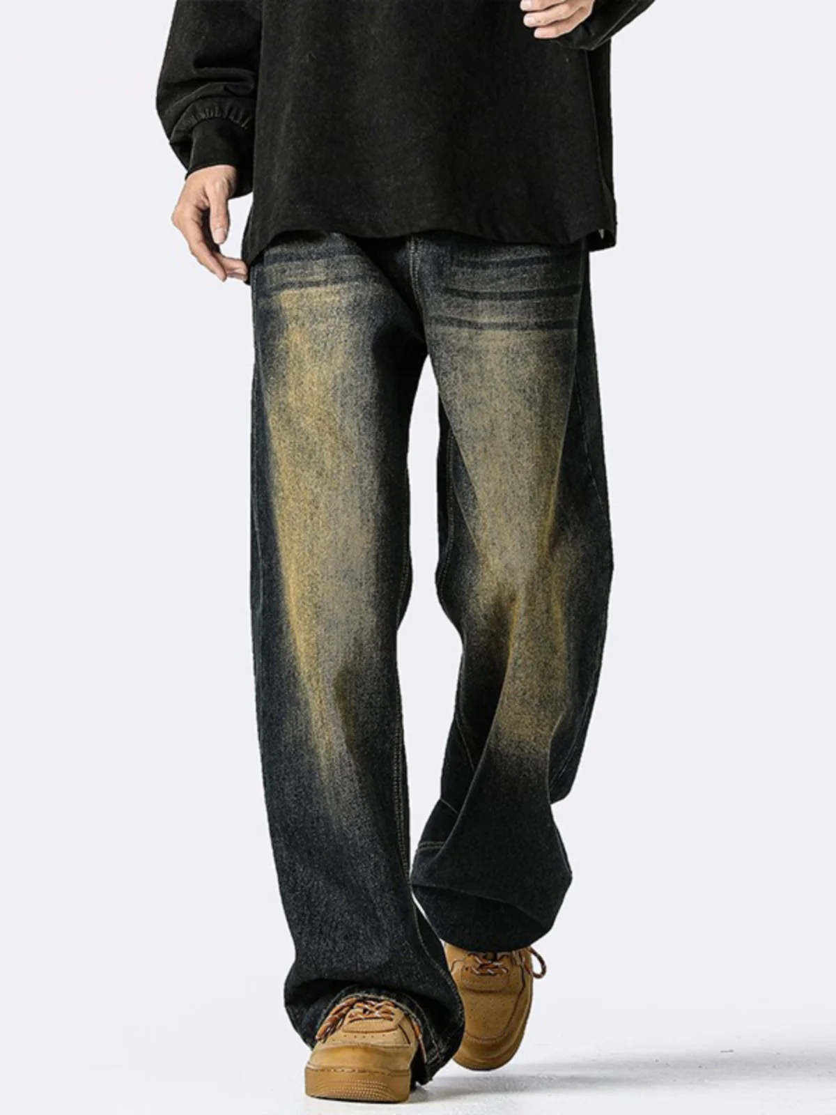 

Retro Waed Men's Jeans Loose Long Trousers Trendy Brand All-Match Large Size Straight Leg Jeans Autumn Season Street Sle
