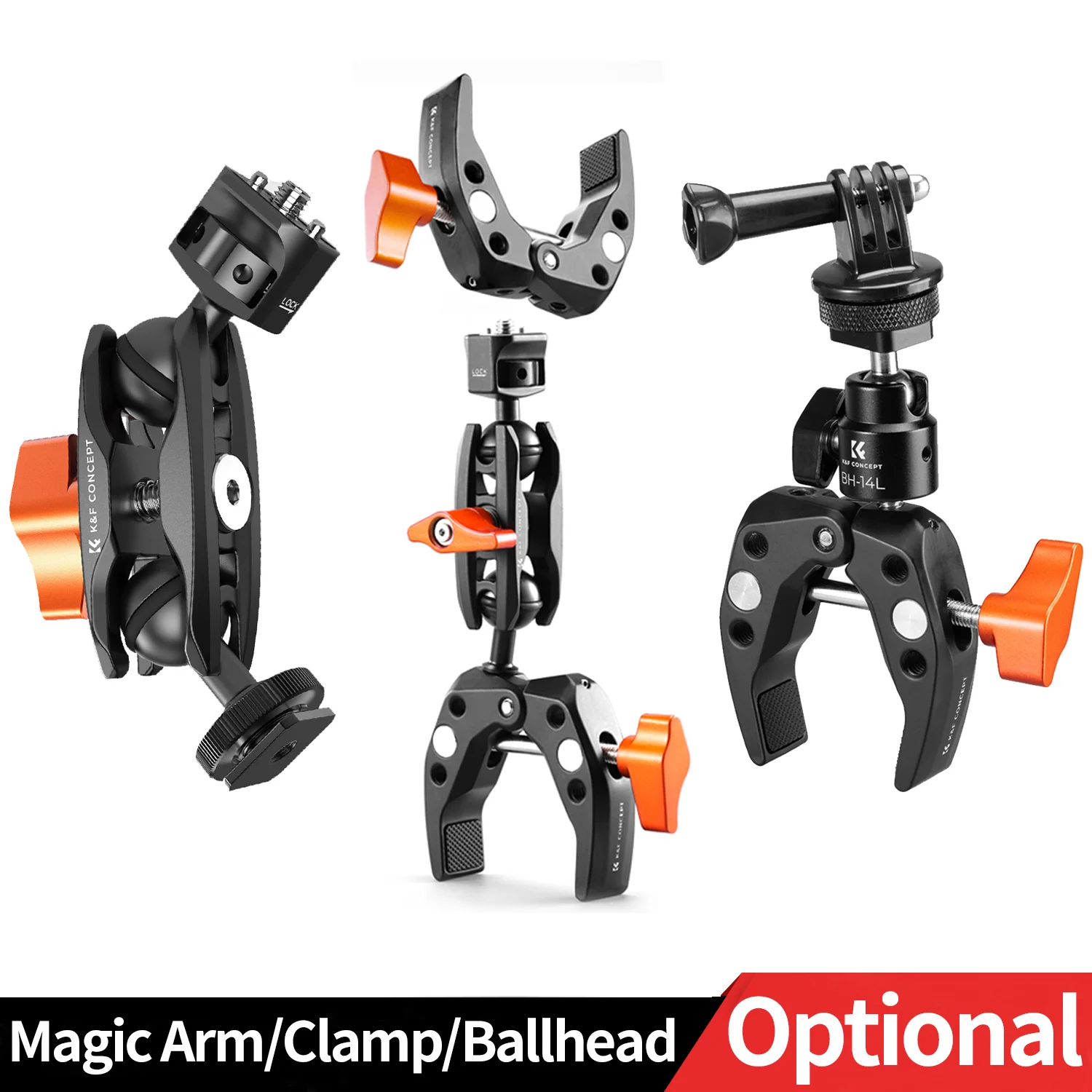 

K&F Concept Super Clamp/Cold Shoe Dual Ballhead Magic Arm/1/4" Screw Ball Head for DJI Aciton Osmo GoPro Insta360 Camera Phones