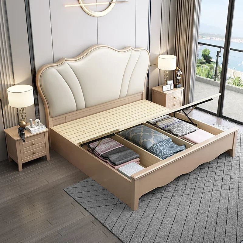 Sleeping Beige Double Bed Princess Designer Large Modern Headboard Double Bed Bases Full Designer Cama Solteiro Unique Furniture view 2