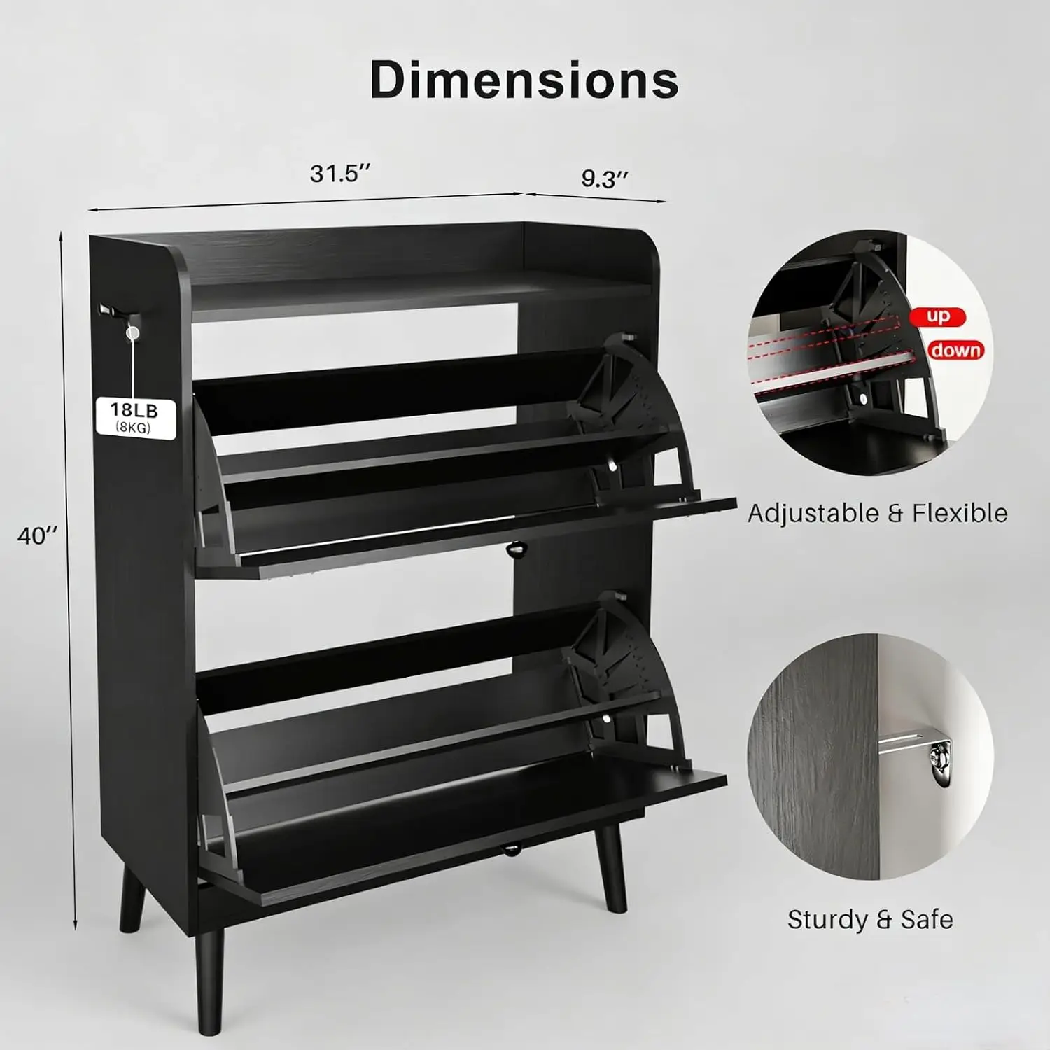 Shoe Cabinet 2 Flip Drawers & Metal Hooks Narrow Entryway Adjustable Shelves Freestanding Slim Rack Front Door Hallway, Customiz