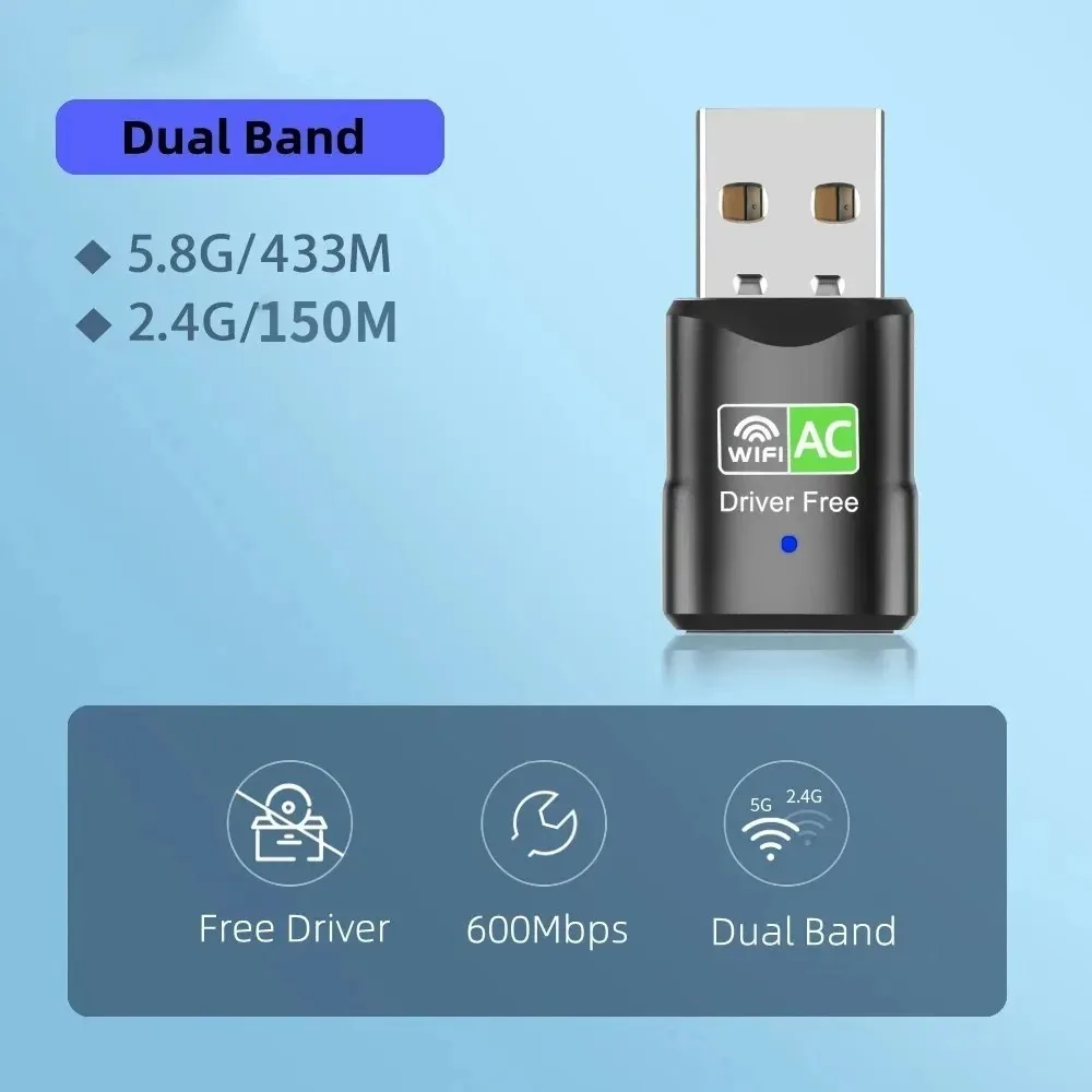 WiFi Network Adapter Dual Band 2.4GHz 5Ghz Free Driver Realtek RTL8811CU Chip Mini USB Wireless Network Card 600Mbps
