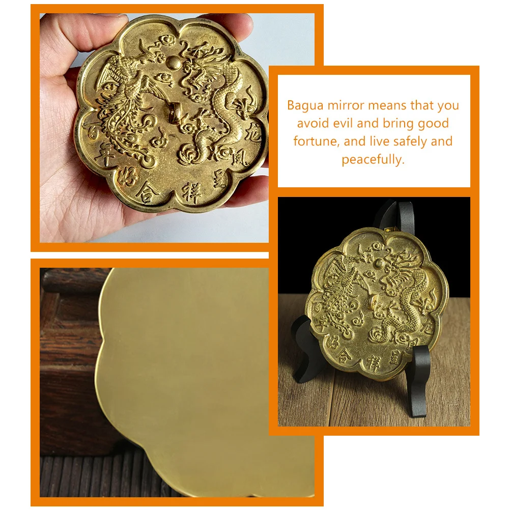 

Luxshiny Hanging Ornament Mirror Vintage Brass Wall Decor Indoor Rustic Feng Shui Decoration Blessing Decorative