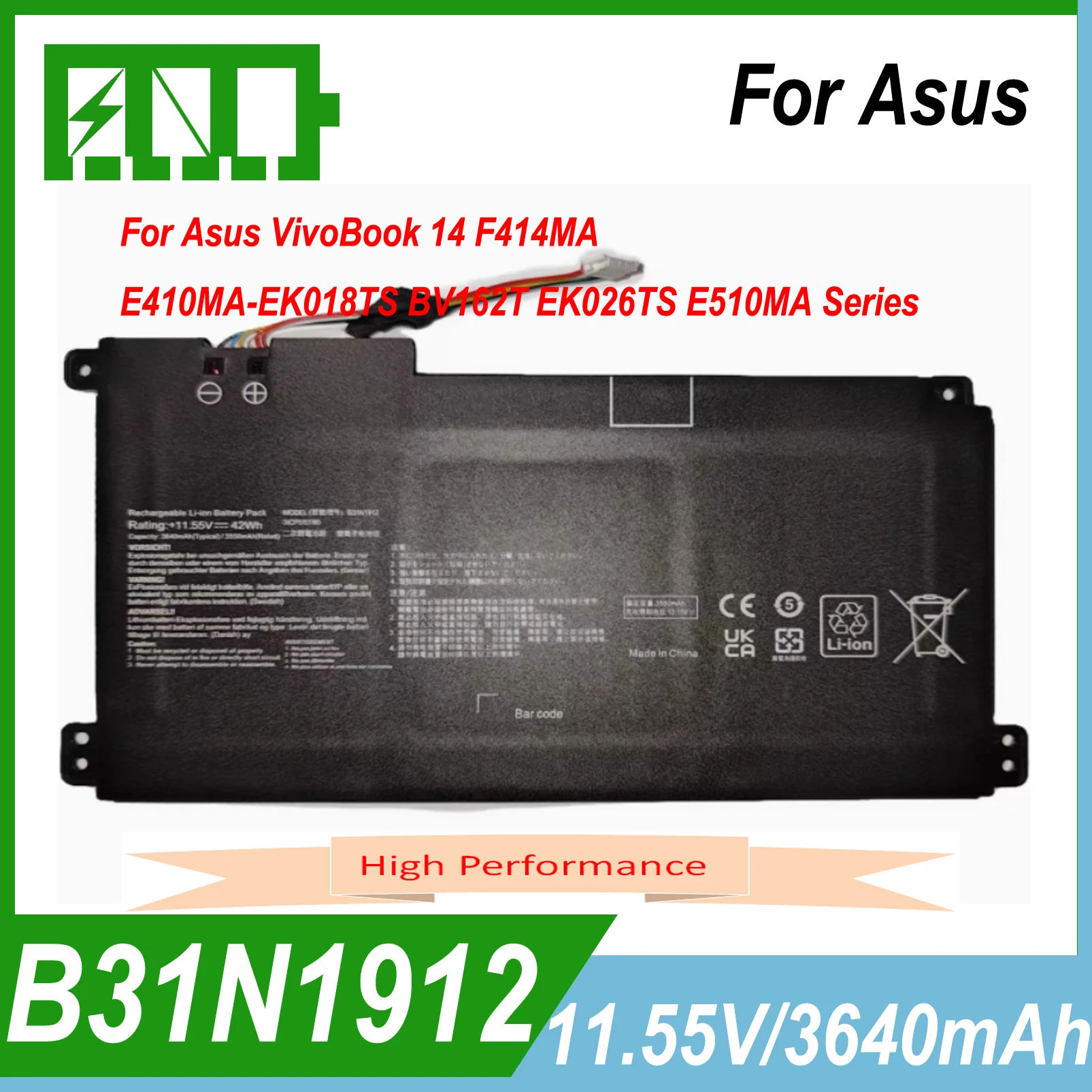 B31N1912 C31N1912 42Wh Laptop Battery For Asus VivoBook 14 F414MA E410MA-EK018TS BV162T EK026TS E510MA Series