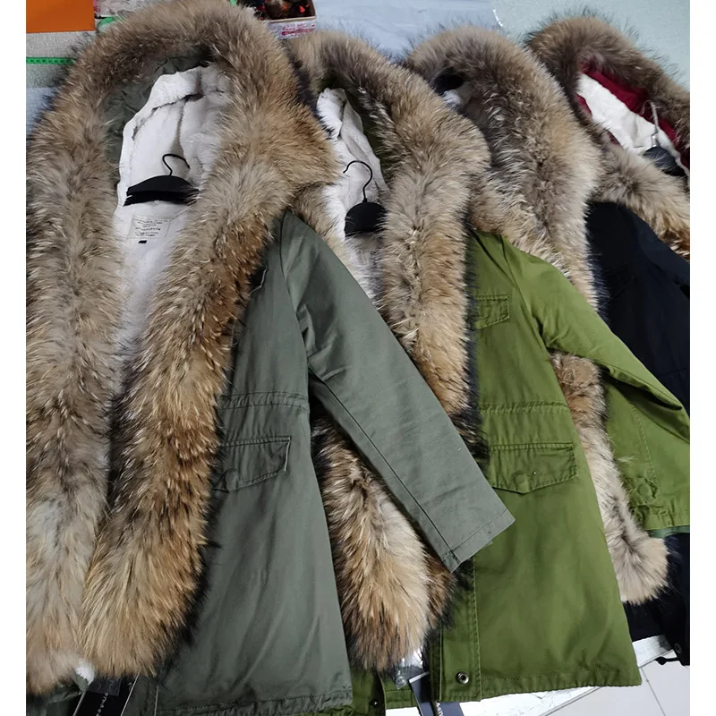 Maomaokong 2023 Winter Warme Dames Parkas Jas Vrouwelijke Kleding Met Grote Natuurlijke Echte Bontkraag Lange Jas