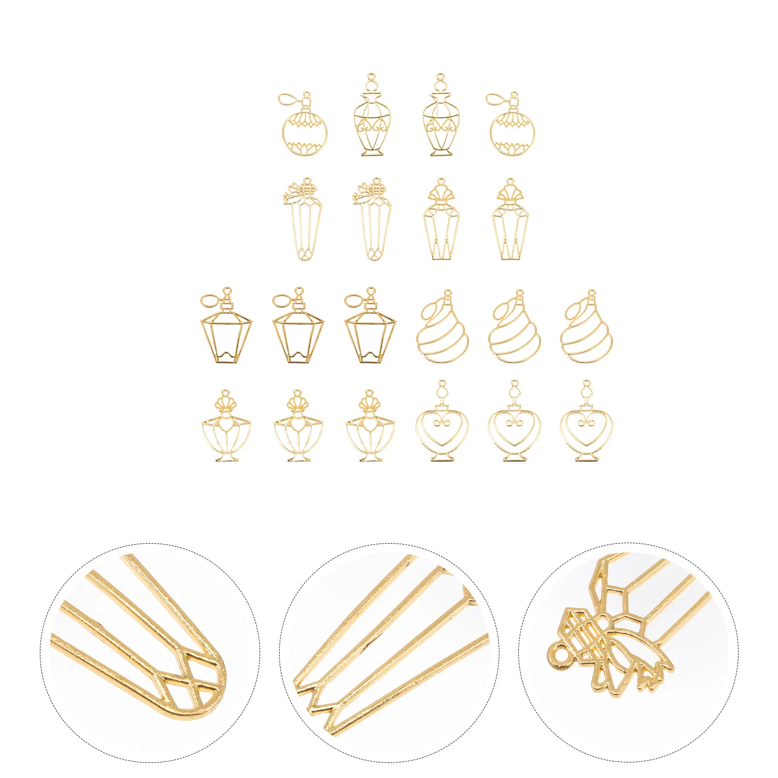 20 Pcs Perfume Bottle Border Frame for Pendant Making Hollow Mold Frames Decor Epoxy Kit Gold Charms Golden Metal