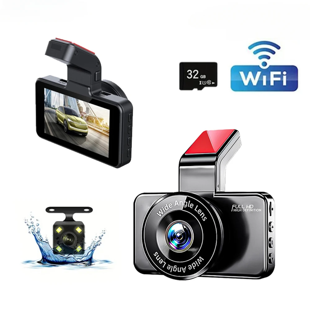 dashcam wireless WiFi connects front and rear dual lens with reverse video car black box, car DVR, car surveillance camera