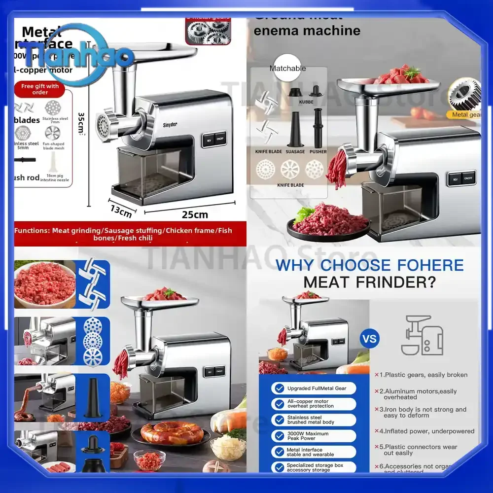 Commercial Electric Meat Grinder Stainless Steel Sausage Stuffer and Mincer for Home Homemade Jerky Meat Grinder Easy Clean