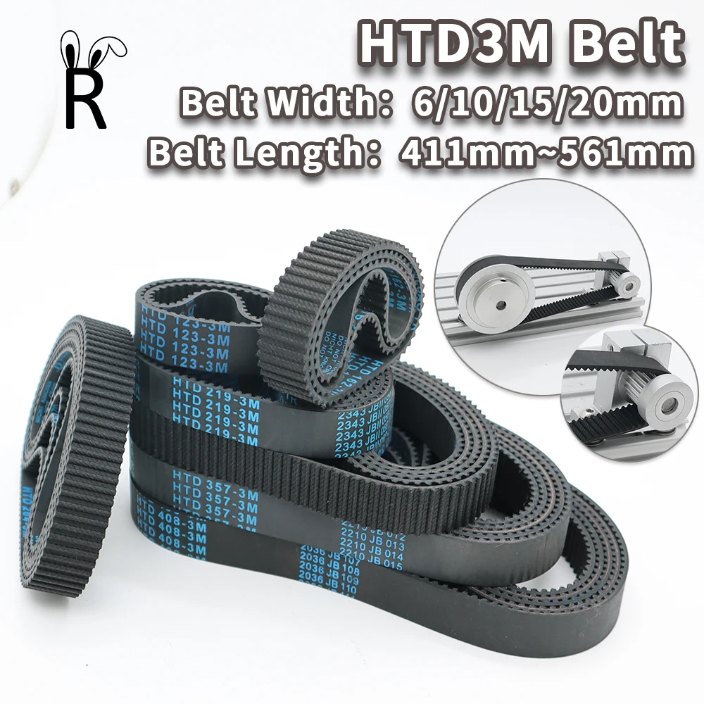 HTD3M Timing Belt Length 411mm to 561mm 3M Belt Width 6mm Synchronous Belt 20mm 3M Closed Loop Rubber Belt 10mm HTD 3M Belt 15mm