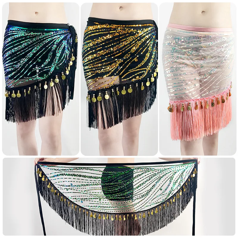 New Scale Sequin Belly Dance Hip Scarf Tassel Waist Belt Halloween Costume Club Party Sexy Show Dance Performance Accessories