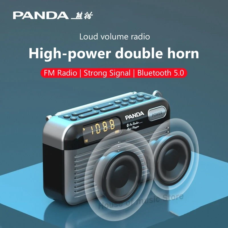 Portable FM Radio with Blue tooth Speakers and TF Card Player,MP3 Player with Headphone Socket hifi Double horn stereo soundbox