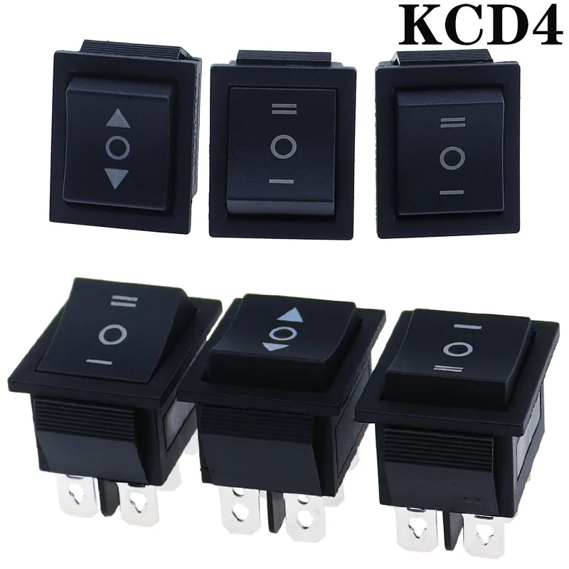 1PCS KCD4 Black Rocker Switch Power Switch ON-OFF-ON 3 Position 6 Pins The arrow is reset 16A 250VAC/ 20A 125VAC