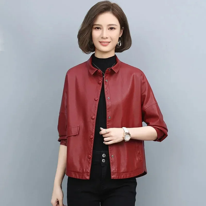 High Quality Lady Leather Clothes 2023 Spring Autumn New Leather Coat Women\'s Motorcycle PU Pi Jacket Outerwear Female Tops