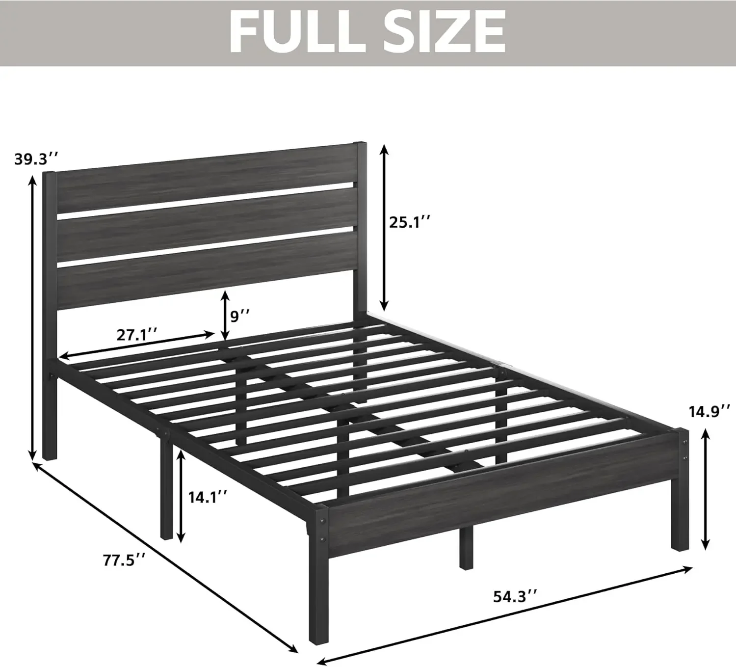 Full Bed Frame with Headboard and , Metal Platform Bed Frame with Under Bed Storage, All-Metal Support System, No Box S