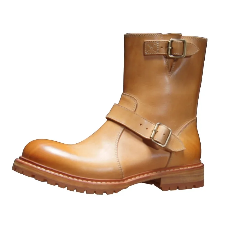 Handmade Western Desert Outdoor Work Boots Men's Shoes Genuine Leather Fashion Riding Chelsea Engineer Boots Male Youth