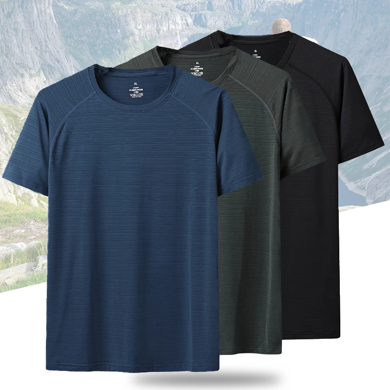 (L-5XL)Men's Sport Quick Dry T-Shirt Breathable Camping Hiking Fishing Round Neck Tees Shirt Fitness Short Sleeve Loose Tops