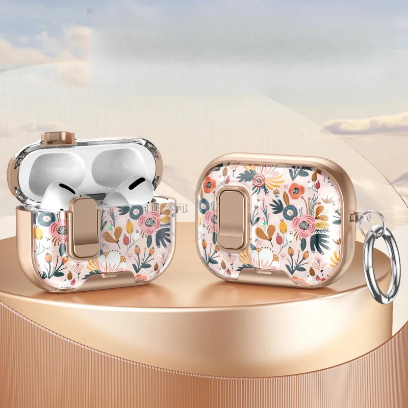 

Cartoon Leopard Flowers Case for AirPods Pro 3 2 / AirPods 4th Gen Case with Lock Carabiner & Kickstand