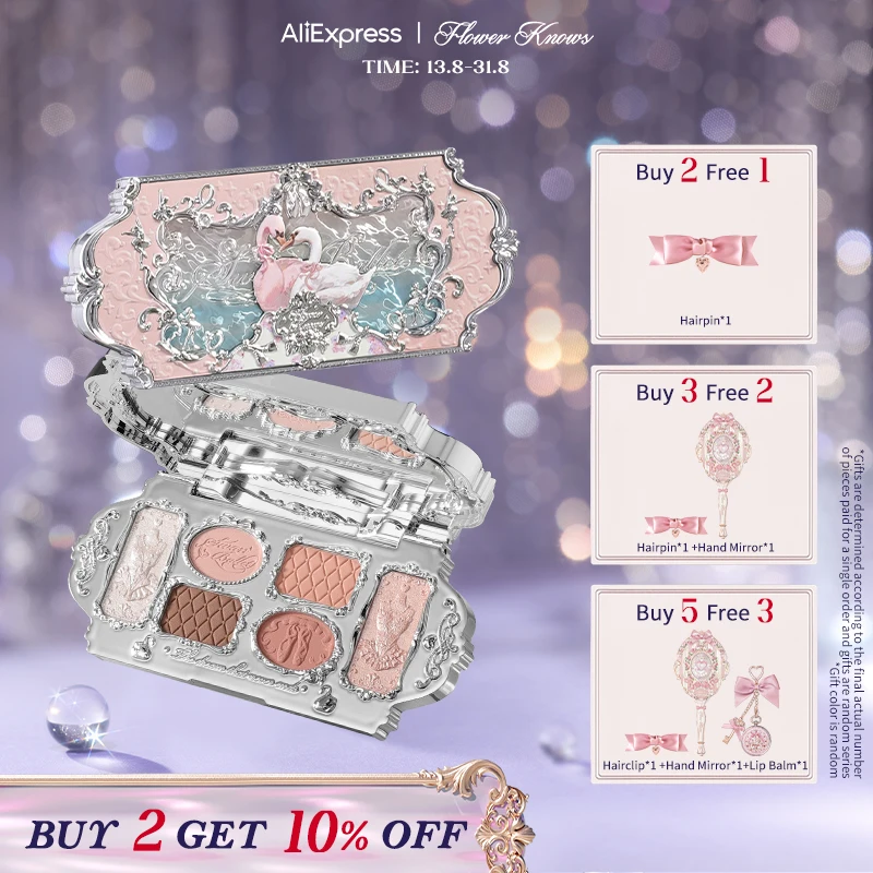Flower Knows Swan Ballet Series Six-Color Makeup Palette Delicate Matte Glow Shimmer