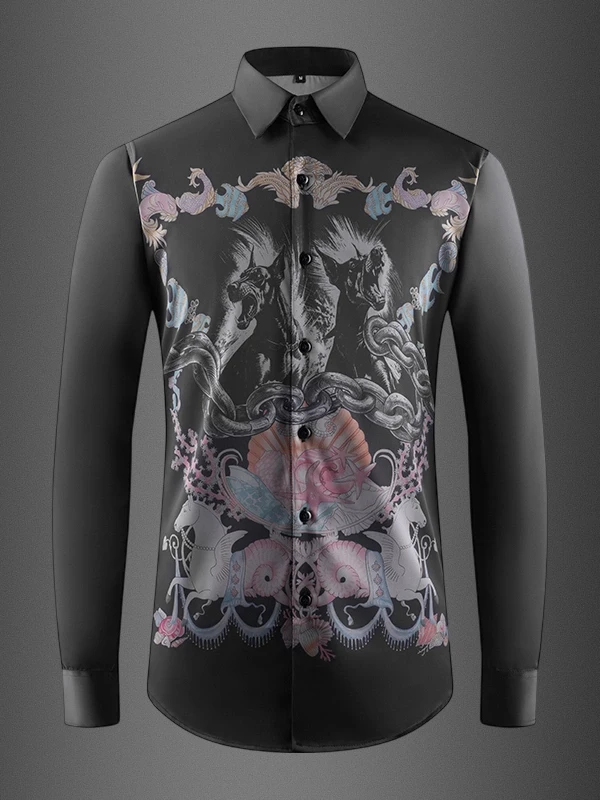 

Men's Long Sve Printed irt Casual Sle Collared No Ironing Required Spring 2026 Faionable Busin Casual Wear