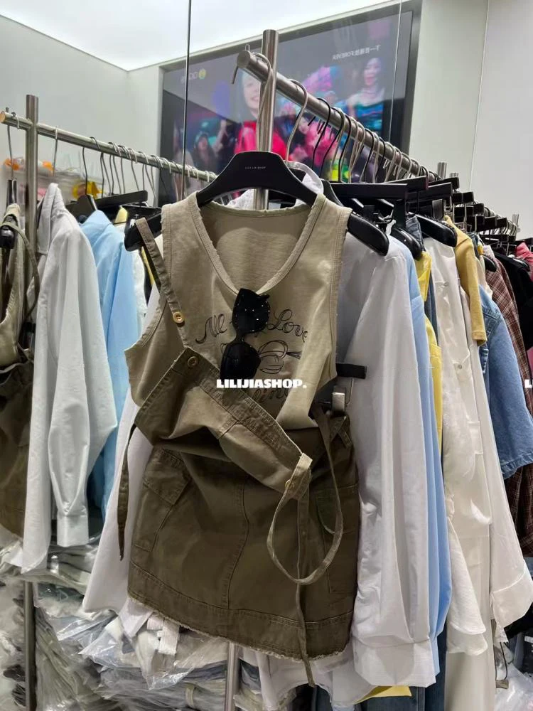 

Модный ретро-комплект: джинсовый комбинезон с принтом и летний дизайнерский рабочий костюм-двойка для женщин