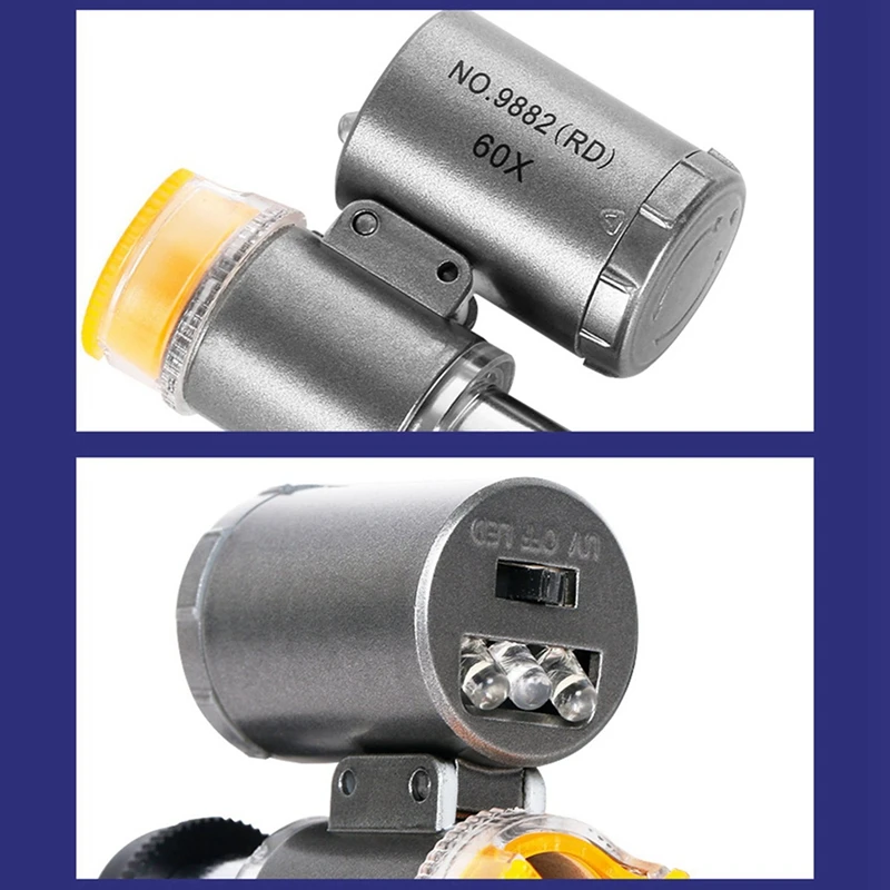 2 Set 60X Mini Pocket Microscope Jewelers Eye Loupe With LED UV Light Portable Magnifying Glass A