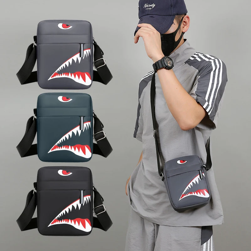 

Men Outdoor Sport Shoulder Bag Fashionable Simple SquareBag Creative Shark Pattern Lightweight Messenger Bag Waterproof SmallBag