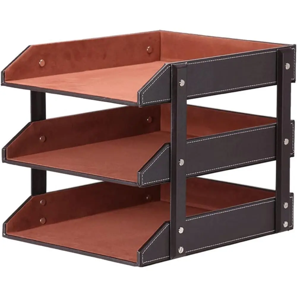 

3-х уровневый кожаный органайзер для файлов: настольный держатель для офисных, дома и школьных документов