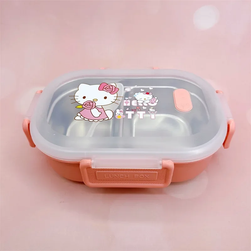 

2024 Sanrio Kuromi My Melody Bento Box Kawaii Anime Cinnamoroll Ланч-бокс мультяшное детское разделение ложка Ланч-бокс детский подарок