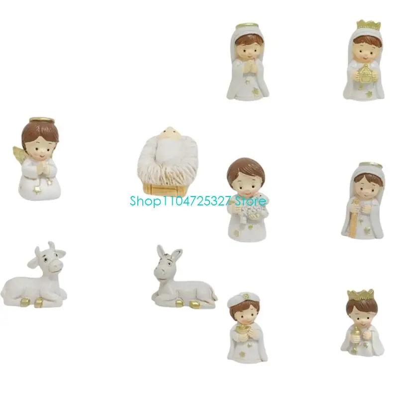 D8KF Christmas Nativity Figurines Resins Manger Holy Family Nativity Scene Statue for Xmases Indoor Home Table Decorations