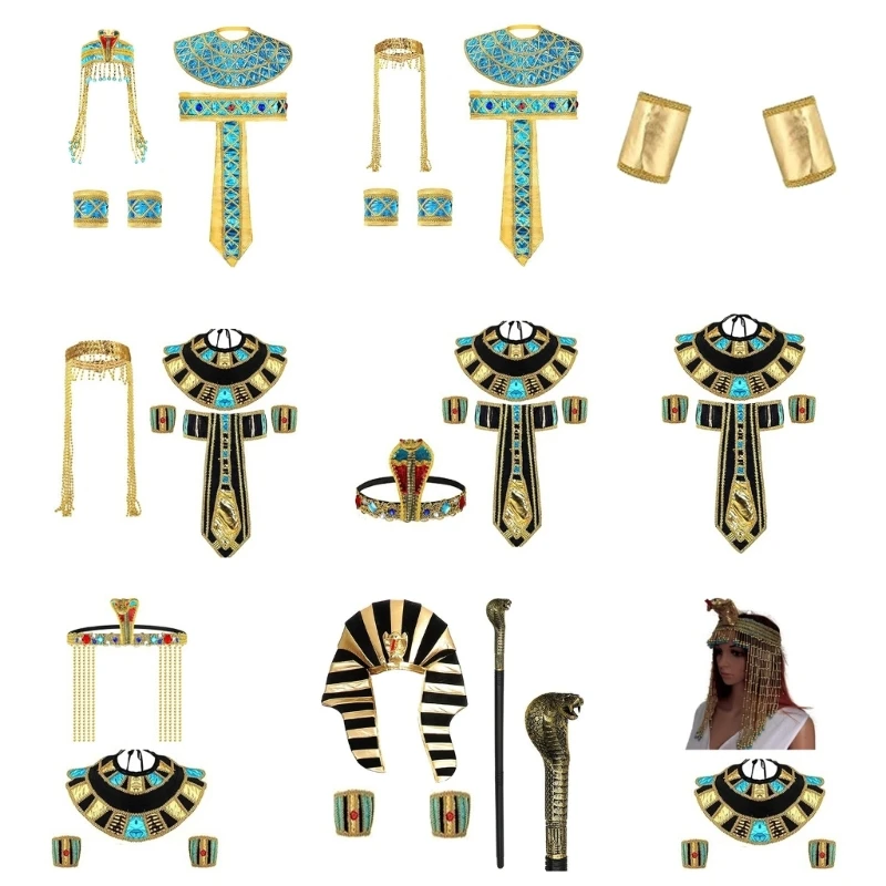 

Women Egyptian Costume Included Egyptian Princess Headbands Snake Headpiece Egyptian Belt Wristbands for Halloween