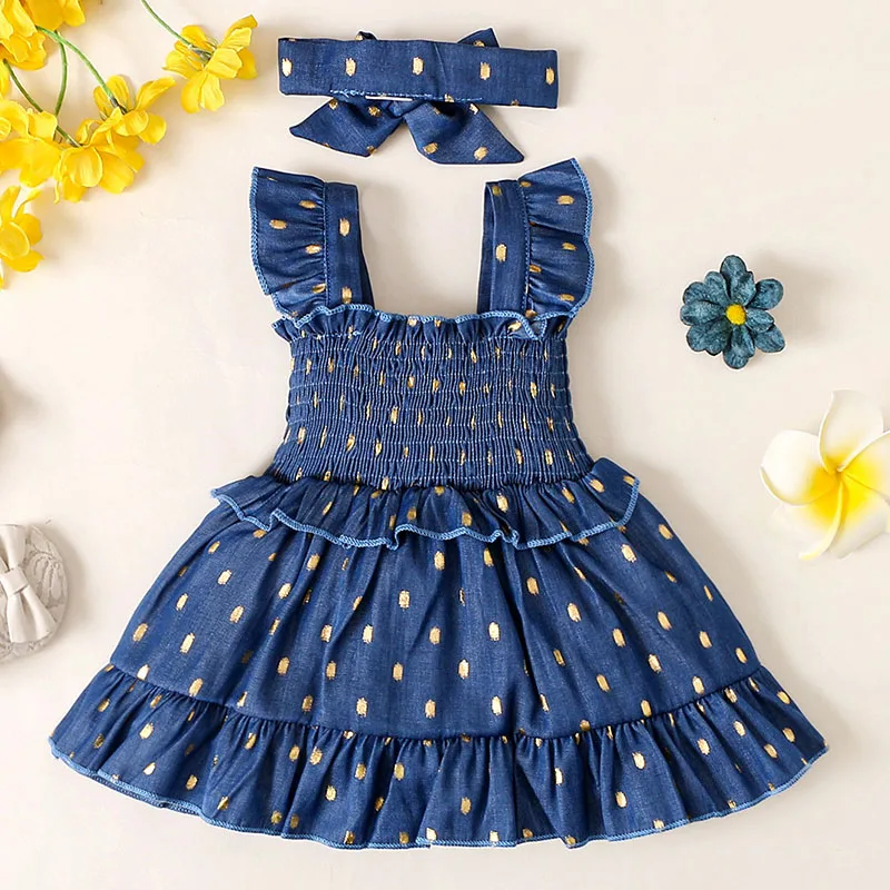 

Infant Dress Baby Girls Clothes Kids Dresses For Girls Polka Dots Elasticity With Scarf Birthday Party Girls Dress Beach Holiday