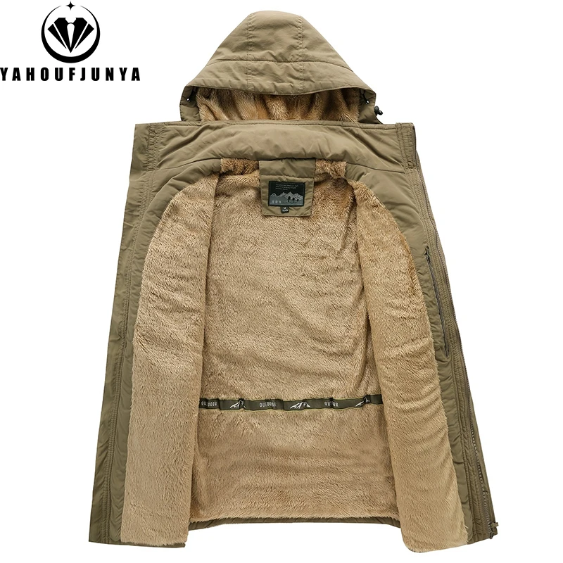 New Winter Men Thick Warm Windbreak Camping Loose Jacket Hiking Men Removable Hooded Outdoor Travel Solid Color Jacket Coat Male