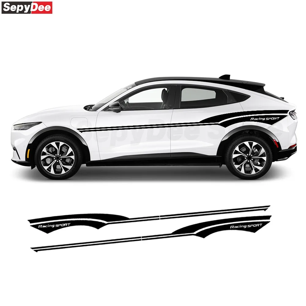 2Pcs Racing Sport Upper Side Stripe Stickers for Ford Mustang Mach-E Waist Line Decal Car Accessories