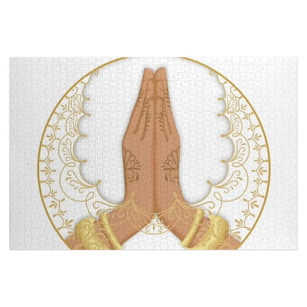 

Namaste Hands White Mandala Jigsaw Puzzle Custom Child Gift Personalize Wooden Adults Puzzle