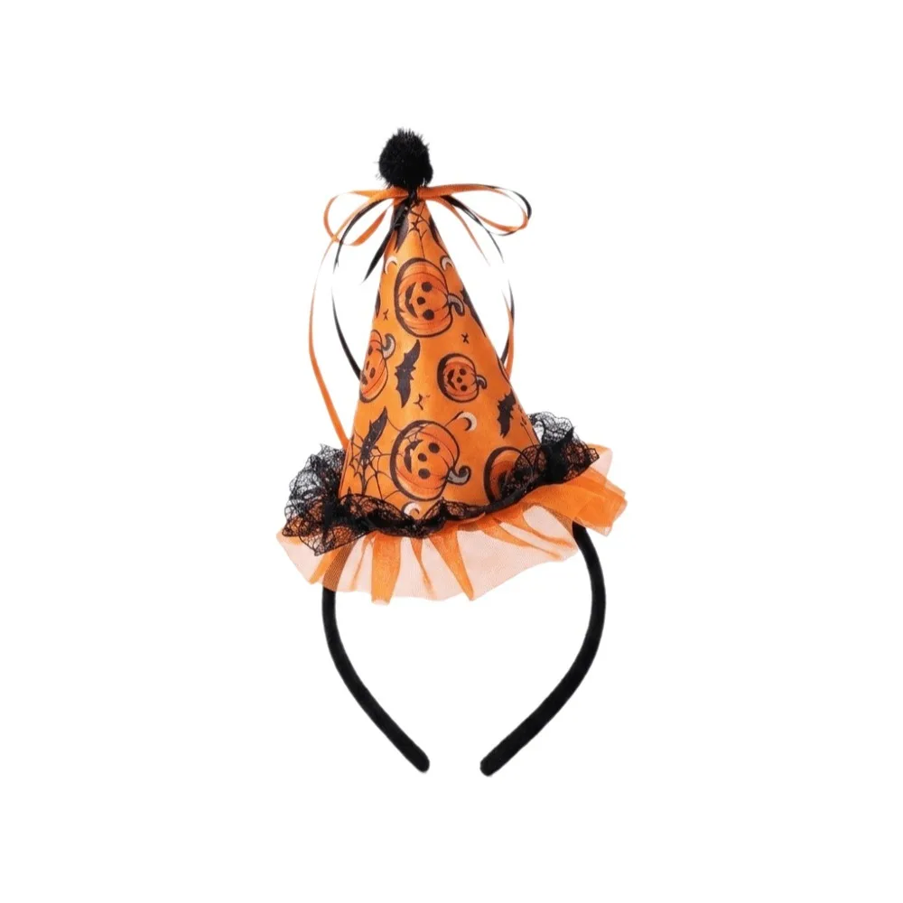Lace Halloween Witch Hat Hair Hoop Flower Cartoon Halloween Party Hair Band Party Decor Hat Bow Halloween Headband
