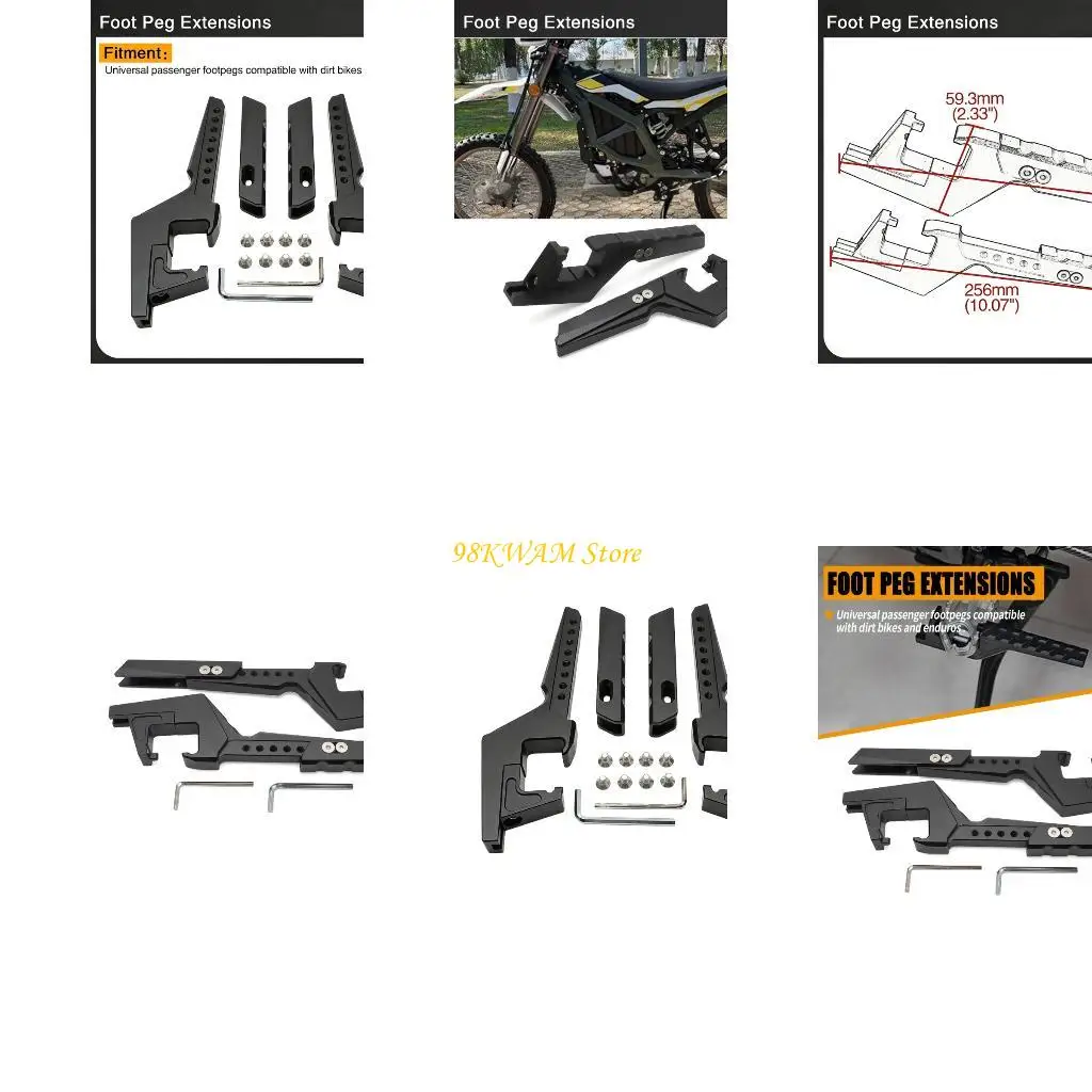 Pair Motorcycle Footrest Pair with Adjustable Mounting Plate, Black 6061 Aluminum Foot Pegs for Dirt Bike SurRon X160 X260 68UF
