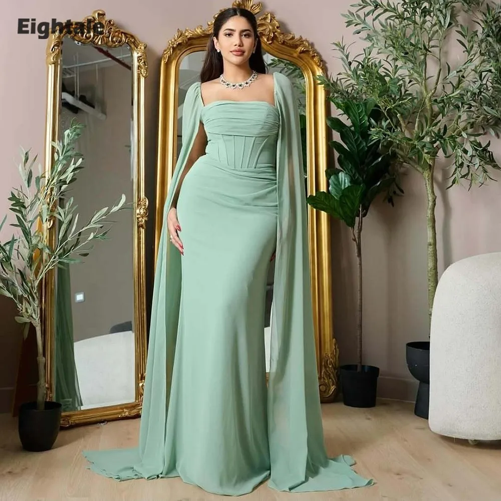 

Eightale Arabic Evening Dress Strapless Pleats Customized Chiffon Off Shoulder Mermaid Celebrity Prom Wedding Party Gown