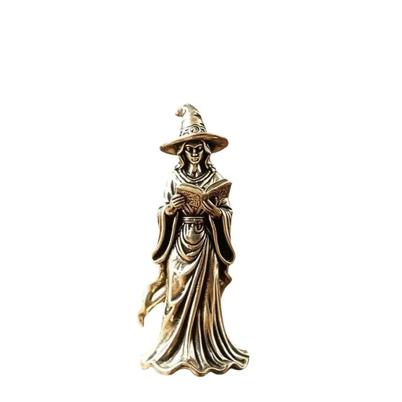 Messing-Zaubererfigur, Vintage-Magier-Statue für Schreibtischdekoration, Fantasy-Sammlerstück, einzigartige Büro- und Bücherregal-Dekoration ​ – Detail 6