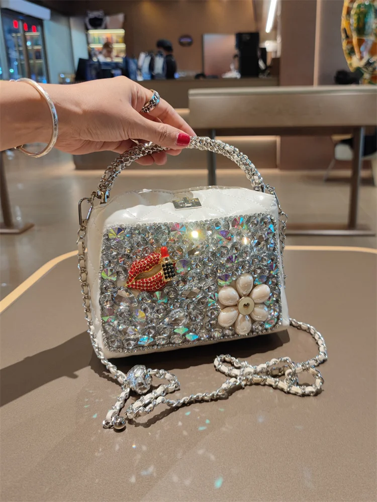 

2025 New Party Dinner Handbag Women's Bag Shoulder Crossbody Rhinestone-Encrusted Chain Diamond Small Bag