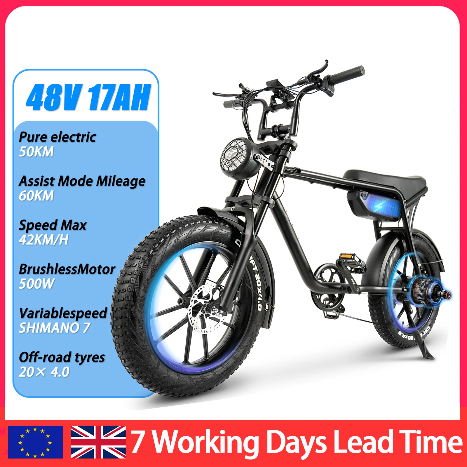 

20 Inch Fatbike Adults Electric bike 500W 48V 17AH With Hydraulic Brake Mountain ebike Snow Mountain Electric Bicycle