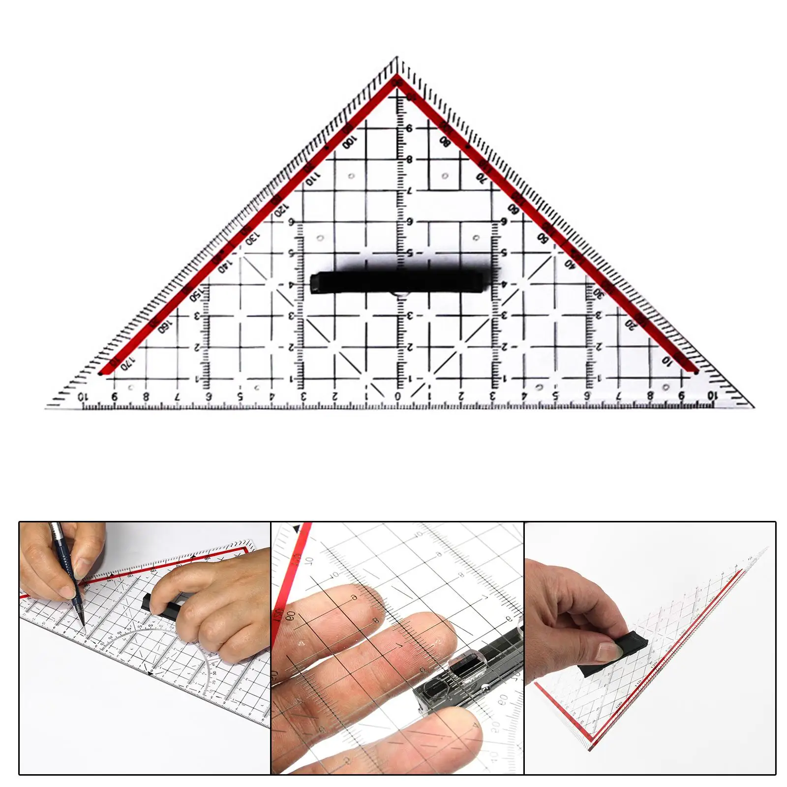 Triangle Ruler with Handle Multifunctional 45 or 90 Degree Portable Protractor for School Teacher Carpentry Designers Drafting